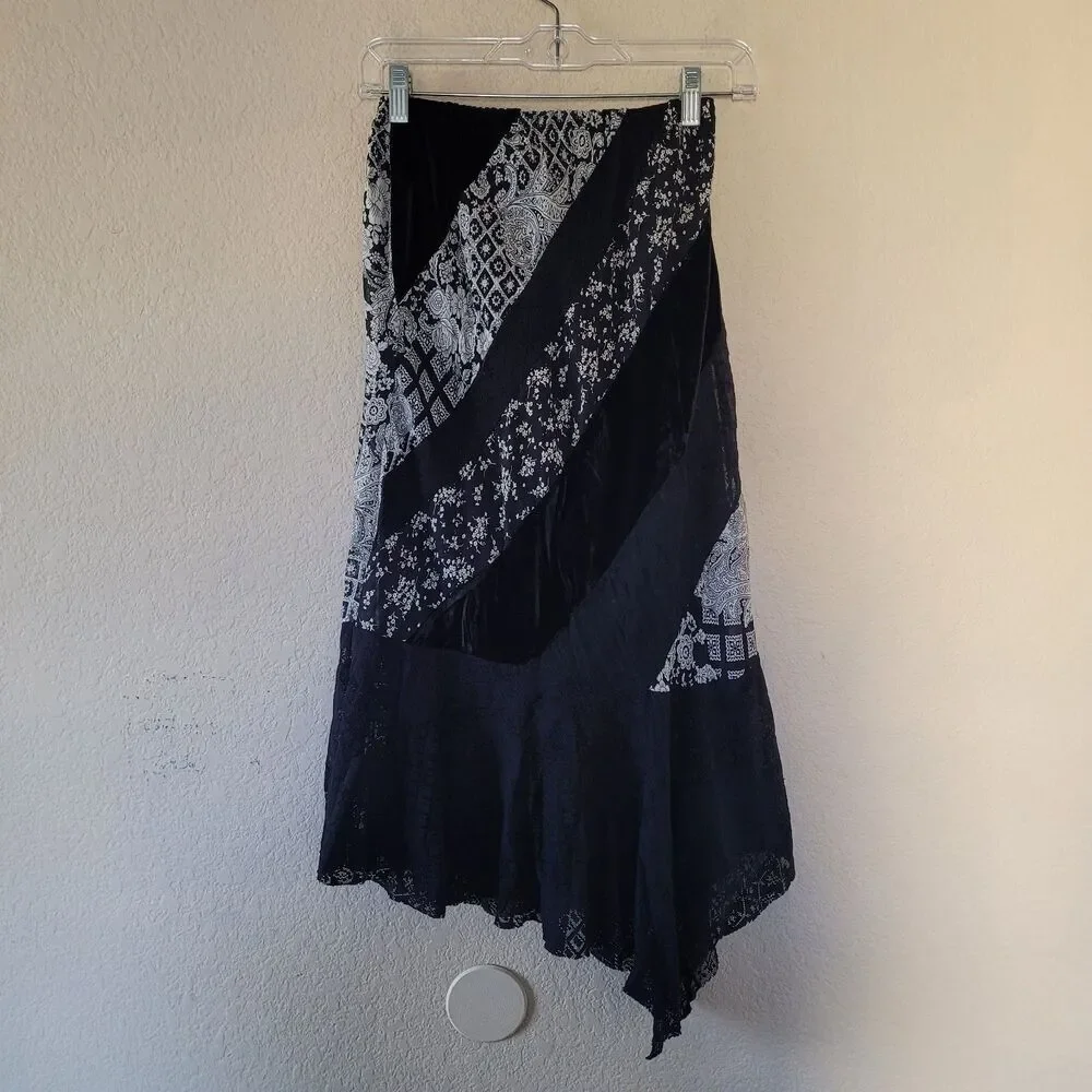 Womens Asymetrical Velvet Mix Media Skirt Size Small Bohemian Witchy Whimsygoth - Picture 1 of 7